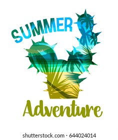 Tropical beach summer print with slogan for t-shirts, posters, card and other uses. Vector illustration.