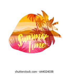 Tropical beach summer print with slogan for t-shirts, posters, card and other uses. Vector illustration.