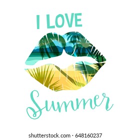 Tropical beach summer print with slogan for t-shirts, posters, card and other uses. Vector illustration.