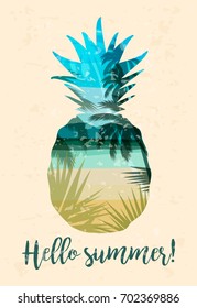 Tropical beach summer print with slogan for t-shirts, posters, card and other uses. Vector illustration.