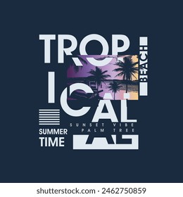Tropical Beach summer time beach typography palm tree sunset poster design