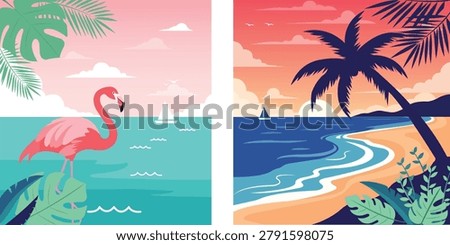 Tropical Beach Summer Vacation Landscape Travel Nature Seaside Graphic Element Isolated Vector Illustration Design