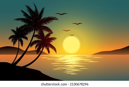 tropical beach sundown horizon landscape