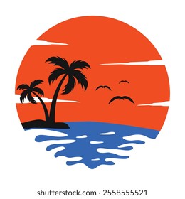 Tropical beach sunset illustration vector