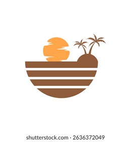 Tropical Beach Sunset Logo: Palm Trees Island Vector Design