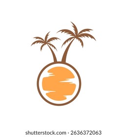 Tropical Beach Sunset Logo: Palm Trees Island Vector Design
