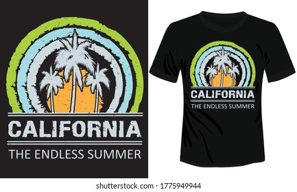 tropical beach sunset with palm trees vector vintage California summer t-shirt design