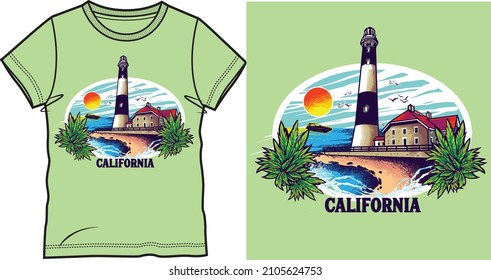 atardecer de playa tropical con palmeras vintage vintage diseño de camisetas de verano de California
