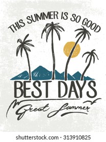 Tropical beach Sunset, with Palm trees ,vector illustration