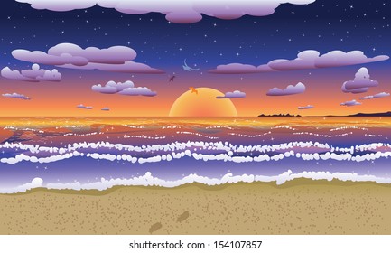 Tropical beach at sunset or sunrise time.