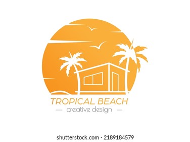Tropical beach. Template for logo, sticker, stickers and labels, for websites and applications. Flat style.