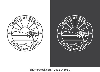 Tropical beach theme line art logo with palm trees