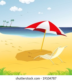 tropical beach with track on the sand