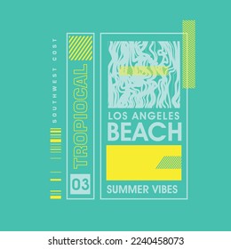 Tropical Beach Typography Los Angeles Summer Vibes Graphics Poster design T shirt Print Vector