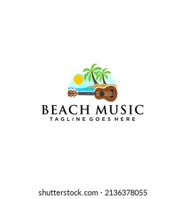 Tropical beach ukulele serenade vacation leisure musical instrument destination graphic illustration