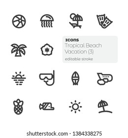 Tropical Beach Vacation (3), editable stroke icons