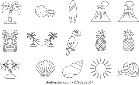 Tropical beach vacation hand drawn vector illustration collection on white
