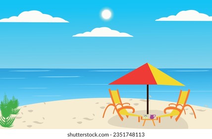 Tropical beach. vacation nature background with coconut tree, sand and sea.