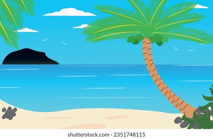 Tropical beach. vacation nature background with coconut tree, sand and sea.