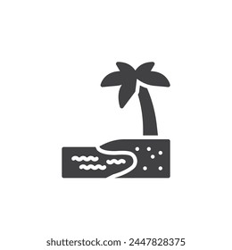Tropical beach vector icon. filled flat sign for mobile concept and web design. Beach scene with sand, water, and palm trees glyph icon. Symbol, logo illustration. Vector graphics