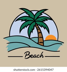 Tropical Beach Vibes with Palm Tree Vector Illustration