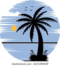 Tropical Beach Vibes with Palm Tree Vector Illustration