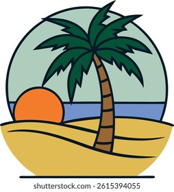 Tropical Beach Vibes with Palm Tree Vector Illustration