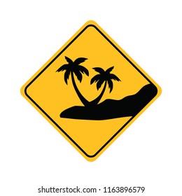 tropical beach, warning road sign