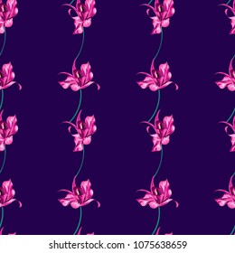 Tropical beautiful flowers pretty pattern. Seamless cute orchids background. Use for textile, dress, wallpaper, home design.