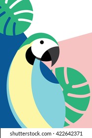 Tropical Bird In Abstract Geometric Style: Blue Macaw Parrot