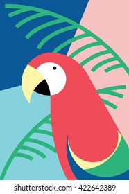Tropical bird in abstract geometric style: red macaw parrot