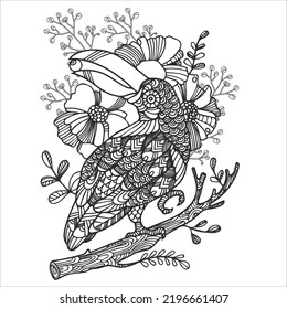 Tropical bird adult coloring page