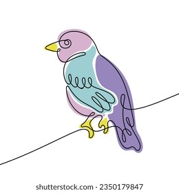 Ilustración vectorial colorida de línea continua de ave tropical