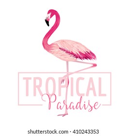 Tropical Bird. Flamingo Background. Summer Design. Vector. T-shirt Fashion Graphic. Exotic.