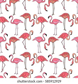 Tropical bird flamingo seamless pattern. Exotic wildlife background.