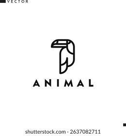 Tropical bird logo. Toucan vector. Outline style animal 