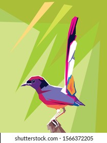 Tropical bird Murai Batu on color pop art style. Vector eps 10.