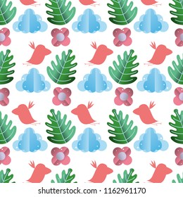 tropical bird with plant and cloud background