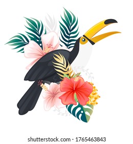 Tropical bird toucan cartoon animal design.  Flat vector illustration on white background