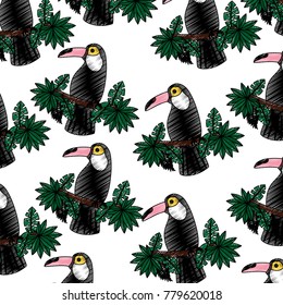 tropical bird toucan exotic seamless pattern