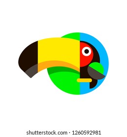 Tropical bird Toucan logo in flat style vector illustration on white background