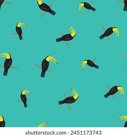 PATRÓN INCONSÚTIL DE TOUCAN DE PÁJARO TROPICAL EN TODA LA ILUSTRACIÓN VECTORIAL DE IMPRESIÓN