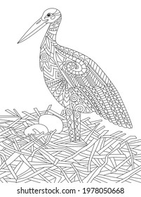 Tropical Birds doodles on trees, hand drawing Pelican, line image Flamingo, tree Illustration, wild life line design, outline forest design, peacock sketch