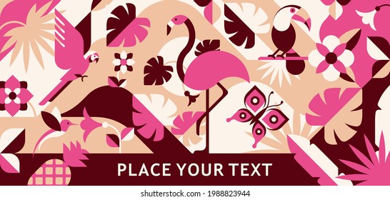 Tropical birds and flowers - abstract vector illustration.