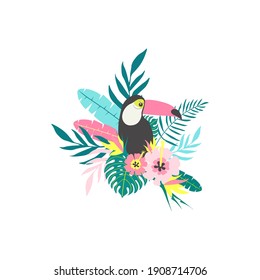 Tropical birds and leaves pattern