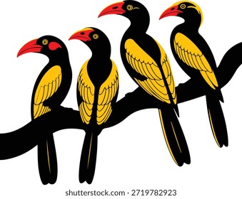 Aves tropicales en la Ilustración vectorial de la rama
