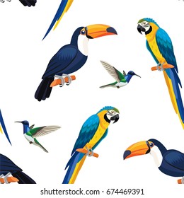 Tropical birds pattern. Vector seamless texture.