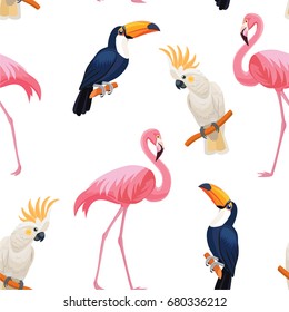 Tropical birds pattern. Vector seamless texture.