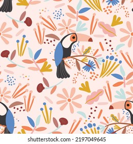 TROPISCHE VÖGEL IN PFLANZEN - SEAMLESS-PATTERN-VEKTOR