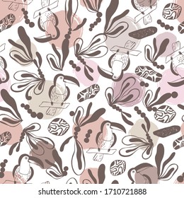 Tropical birds seamless pattern. Vector background.